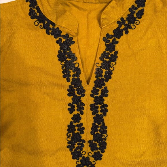 Mustard Long Sleeve Dress with Black Embroidery - Picture 4 of 7